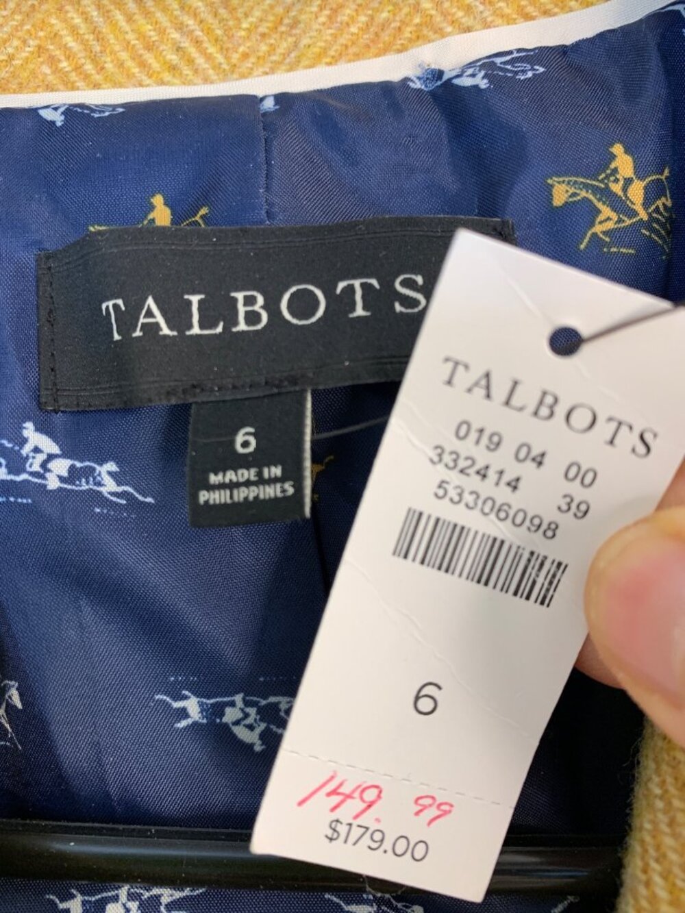 Talbots Yellow Herringbone Wool Blend Riding Jacket Size 6 NWT - Picture 3 of 12